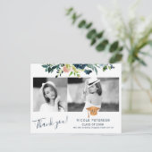 Elegant floral afstuderen foto afstuderen bedankt briefkaart (Staand voorkant)