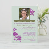 Elegant Floral Afstuderen Foto Uitnodiging Olive/M (Staand voorkant)