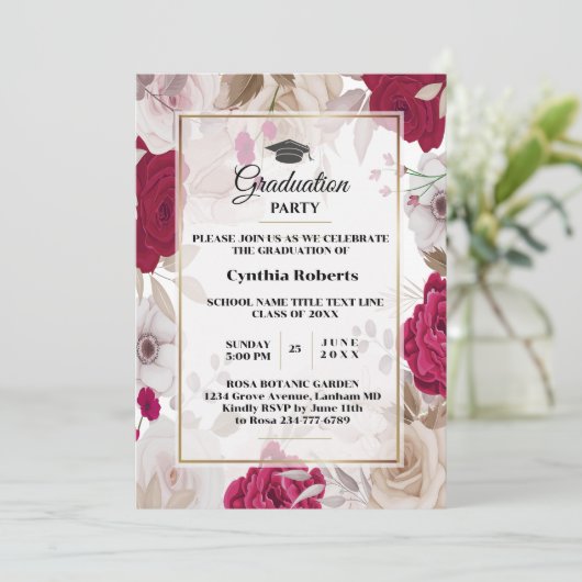 Elegant Floral Afstuderen Invitation Kaart (Staand voorkant)
