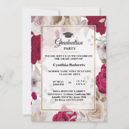 Elegant Floral Afstuderen Invitation Kaart