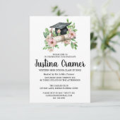 Elegant Floral Afstuderen Invitation Kaart (Staand voorkant)