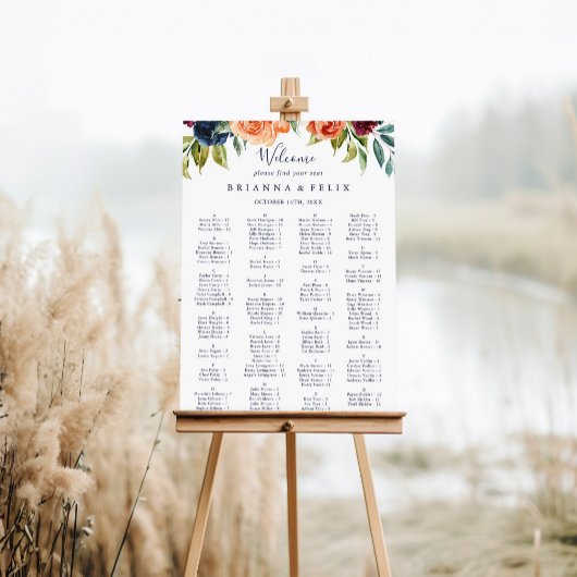 Elegant Floral Alfabetical Seat Chart Poster