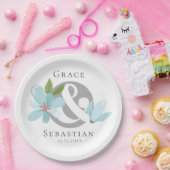 Elegant Floral Ampersand Wedding Papieren Bordje (Feest)