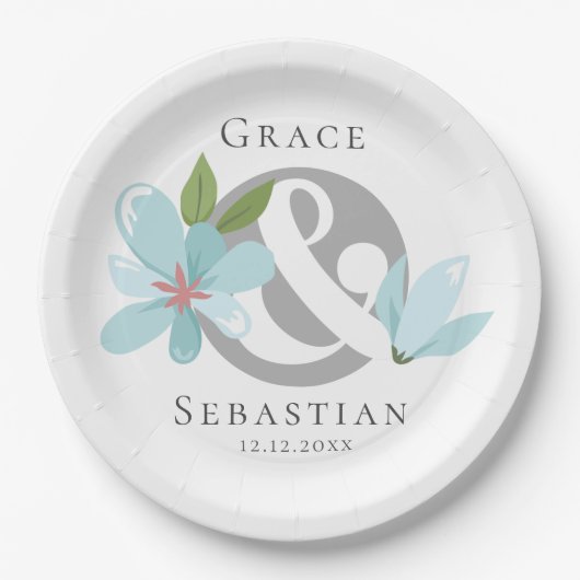 Elegant Floral Ampersand Wedding Papieren Bordje (Voorkant)