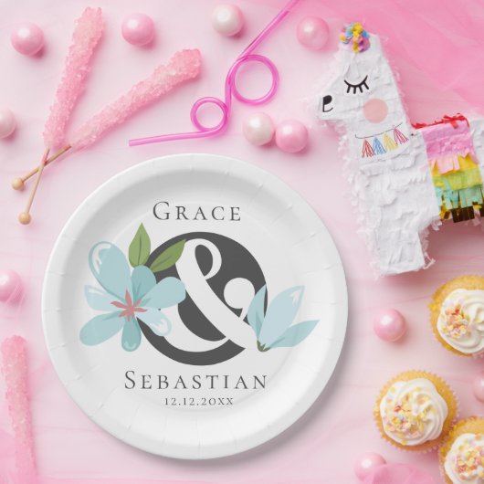 Elegant Floral Ampersand Wedding Papieren Bordje (Feest)