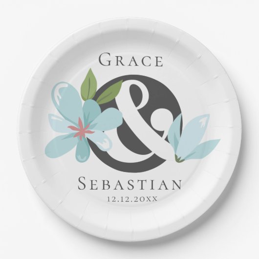 Elegant Floral Ampersand Wedding Papieren Bordje (Voorkant)