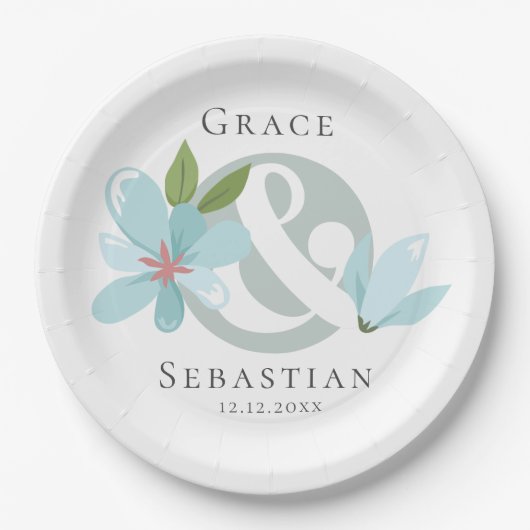 Elegant Floral Ampersand Wedding Papieren Bordje (Voorkant)