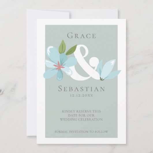 Elegant Floral Ampersand Wedding Save the Date (Voorkant)
