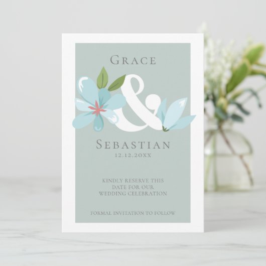 Elegant Floral Ampersand Wedding Save the Date (Staand voorkant)