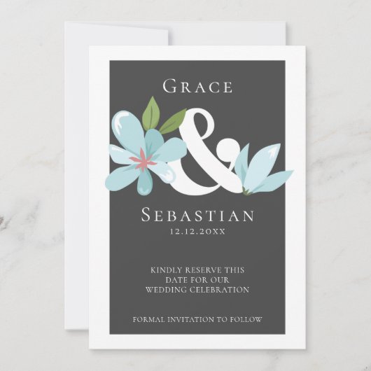 Elegant Floral Ampersand Wedding Save the Date (Voorkant)