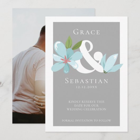 Elegant Floral Ampersand Wedding Save the Date (Voorkant / Achterkant)