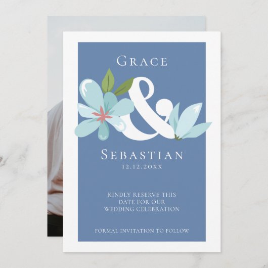 Elegant Floral Ampersand Wedding Save the Date (Voorkant / Achterkant)