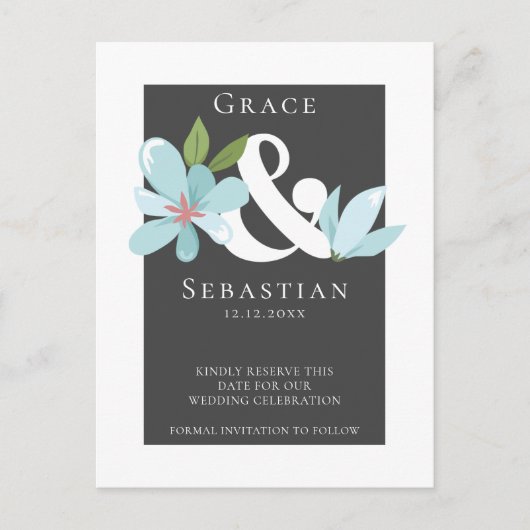 Elegant Floral Ampersand Wedding Save the Date Aankondigingskaart (Voorkant)