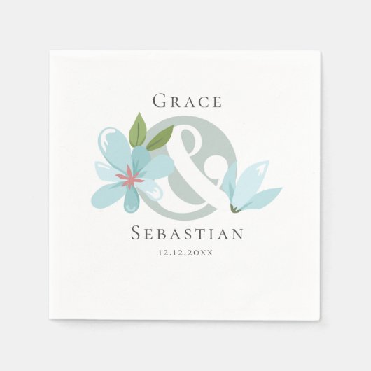 Elegant Floral Ampersand Wedding Servet (Voorkant)