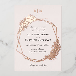 elegant floral and calligraphy roos gold folie uitnodiging
