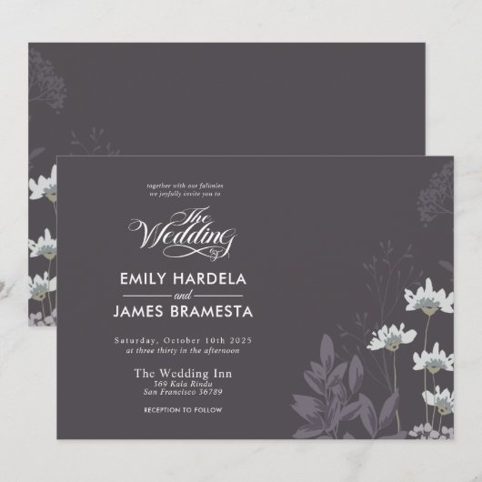 Elegant Floral and Dark Background Budget Weduwen Kaart (Voorkant / Achterkant)