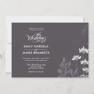 Elegant Floral and Dark Background Budget Weduwen Kaart