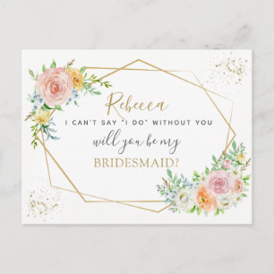 Elegant Floral and gold BRIDESMAID voorstel Uitnodiging Briefkaart