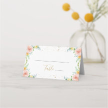 Elegant Floral and Gold Place Card
