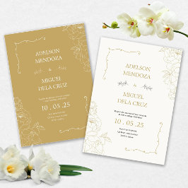 Elegant Floral and Minimalist wedding invitation Kaart