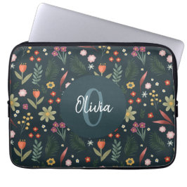 Elegant Floral and Modern Monogram Botanisch Laptop Sleeve