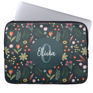 Elegant Floral and Modern Monogram Botanisch Laptop Sleeve