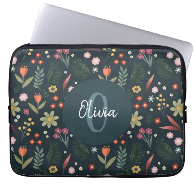 Elegant Floral and Modern Monogram Botanisch Laptop Sleeve (Voorkant)
