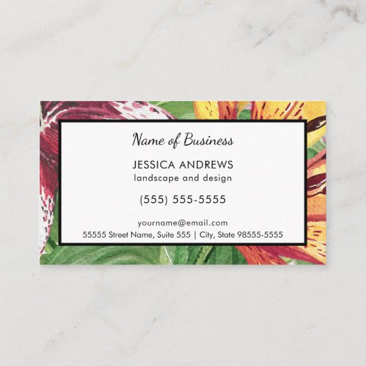 Elegant Floral and Rake Landscape and Design Visitekaartje (Achterkant)