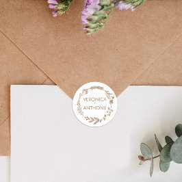 Elegant Floral and Simple Wedding Ronde Sticker