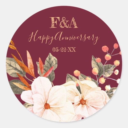 Elegant Floral Anniversary Sticker (Voorkant)