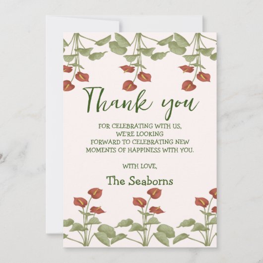 Elegant floral anthurium baby shower message bedankkaart (Voorkant)