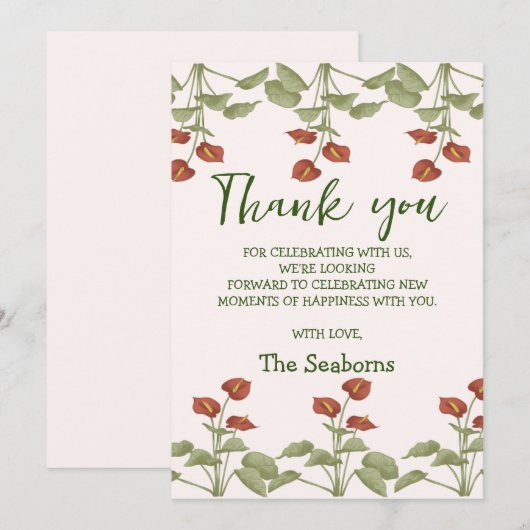 Elegant floral anthurium baby shower message bedankkaart (Voorkant / Achterkant)