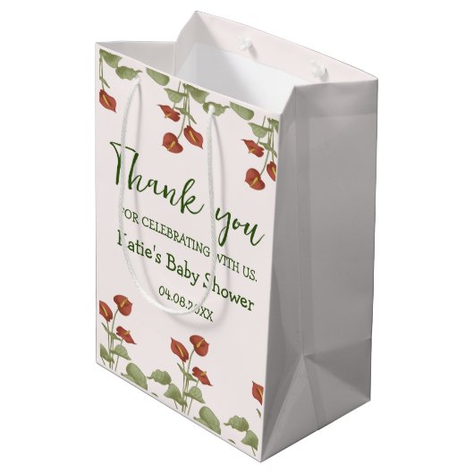 Elegant floral anthurium baby shower message medium cadeauzakje (Achterkant Gekanteld)