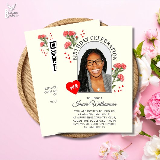 Elegant Floral ANY AGE Photo Birthday  Kaart