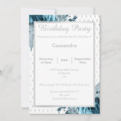 ELEGANT FLORAL AQUA BLUE SILVER NETTING BIRTHDAY KAART (Voorkant)