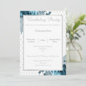ELEGANT FLORAL AQUA BLUE SILVER NETTING BIRTHDAY KAART (Staand voorkant)