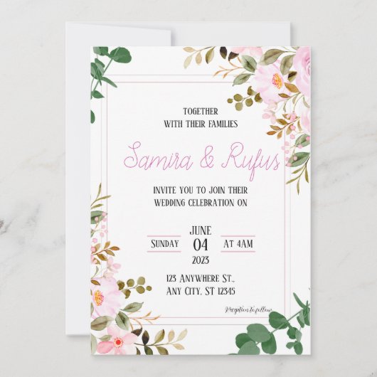 Elegant Floral Arboreal Wedding Uitnodiging (Voorkant)