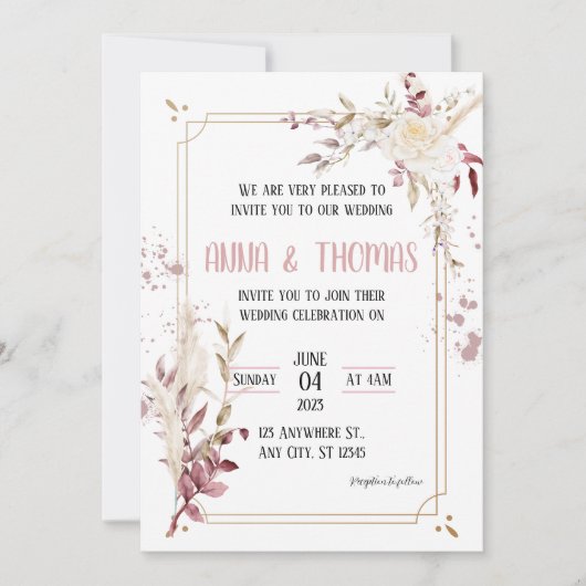 Elegant Floral Arboreal Wedding Uitnodiging (Voorkant)