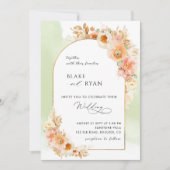 Elegant Floral Arch Peach Blush and Green Wedding Kaart (Voorkant)