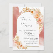 Elegant Floral Arch Peach Blush and Rust Wedding Kaart (Voorkant)