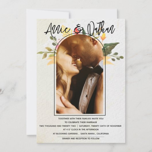 Elegant Floral Arch Script Romantic Photo Weddensc (Voorkant)