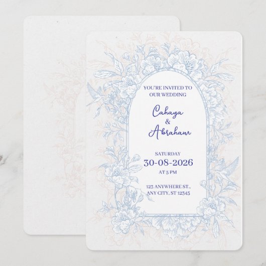Elegant Floral Arch Wedding Invitation  Kaart (Voorkant / Achterkant)