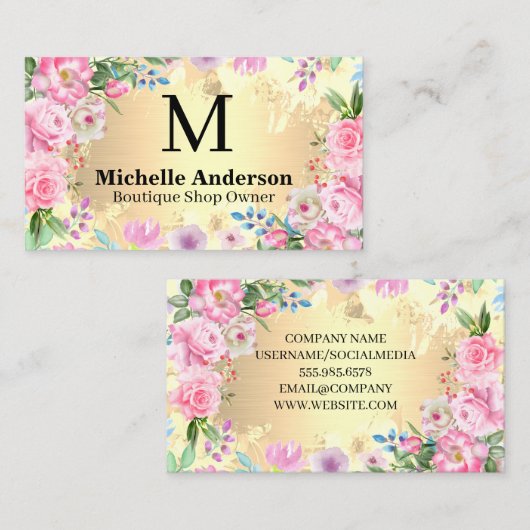 Elegant Floral Arrangement | Goud metaal Visitekaartje (Voorkant / Achterkant)