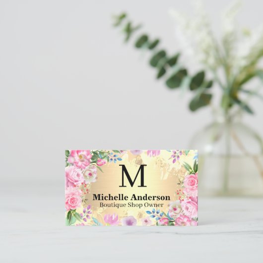 Elegant Floral Arrangement | Goud metaal Visitekaartje (Staand voorkant)