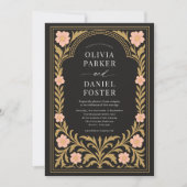 Elegant Floral Art Nouveau Wedding Invitation Kaart (Voorkant)