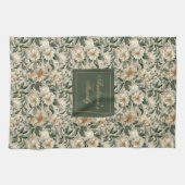 Elegant Floral Art Personalized Green Gold Towel  Theedoek (Horizontaal)