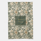 Elegant Floral Art Personalized Green Gold Towel  Theedoek (Verticaal)