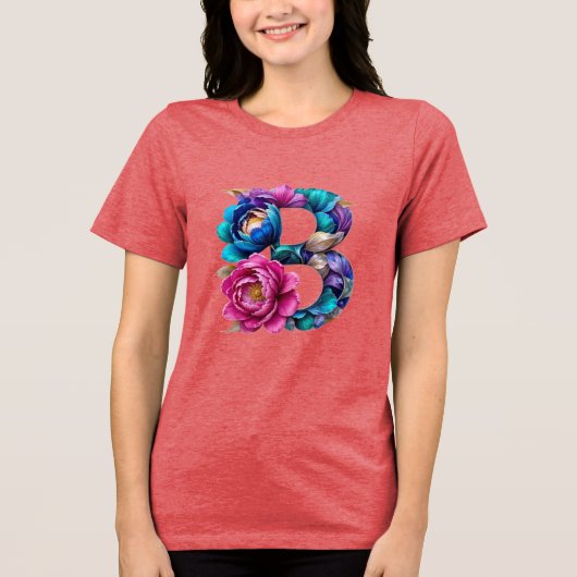 Elegant Floral B Initiaal T-shirt voor haar (Voorkant)