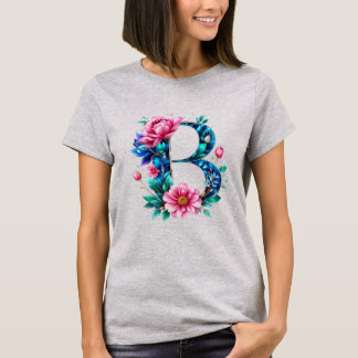 Elegant Floral B Initiaal T-shirt voor haar
