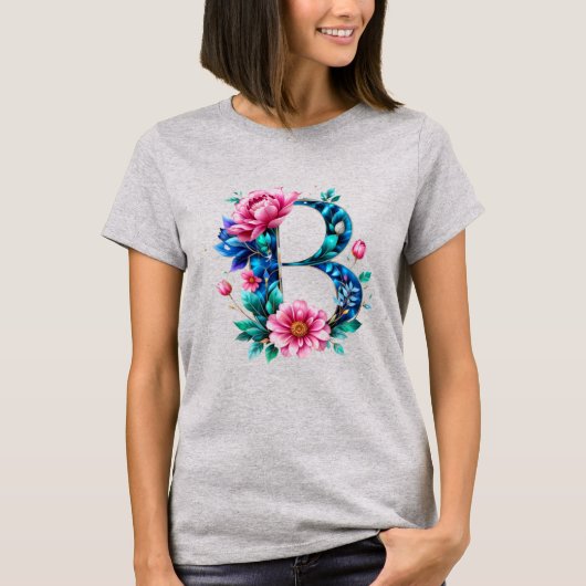 Elegant Floral B Initiaal T-shirt voor haar (Voorkant)